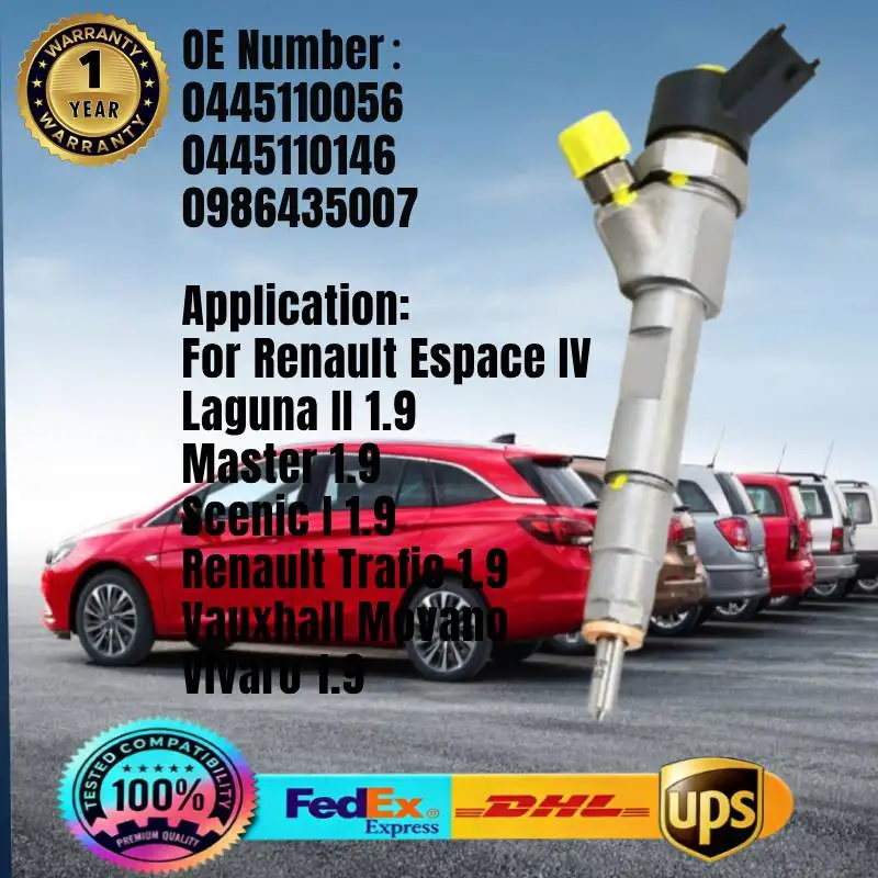 

0445110056 0445110146 0986435007 Common Rail Fuel Injector for Opel Movano Vivaro Renault Escape Master Megane Scenic 1.9 DCI