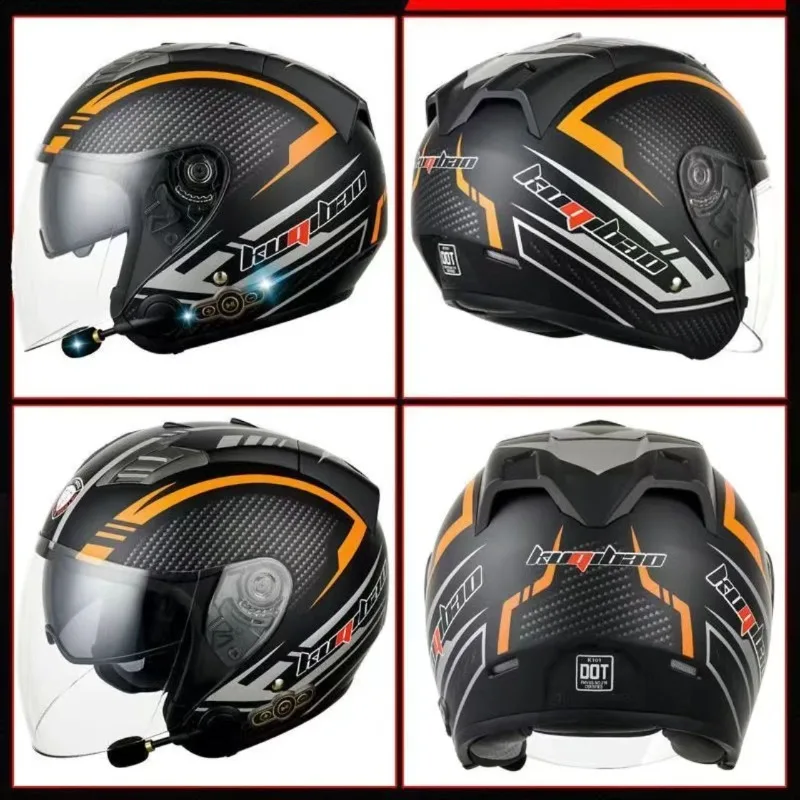 Kuqibao Motorcycle Helmet with Built -in Bluetooth Hd Lens Motocross Helmets Aprobado Por DOT ABS Crash Casco Half Helmet