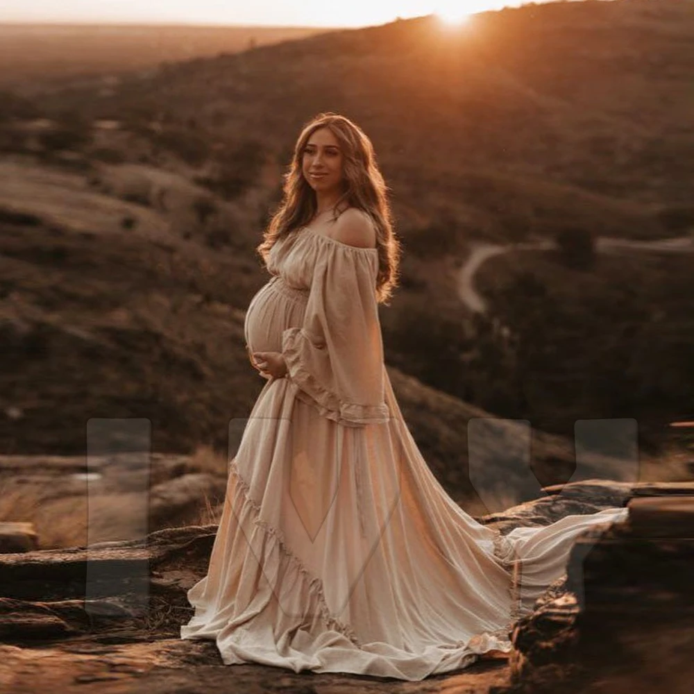 

Bohemian Photo Shooting Pregnancy Dress One Shoulder With Split Mopping Dress Photoshoot Clothing Maternity Photography Props