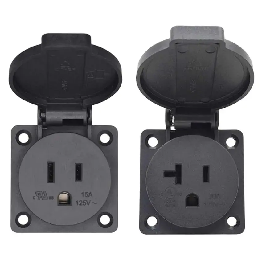 1 Unidade Tomada de Energia Industrial Universal à Prova d'Água para Exterior, Padrão Americano, L5-15R L5-20R, Receptáculo de Fiação EUA, Preto, 125V, 15A 20A