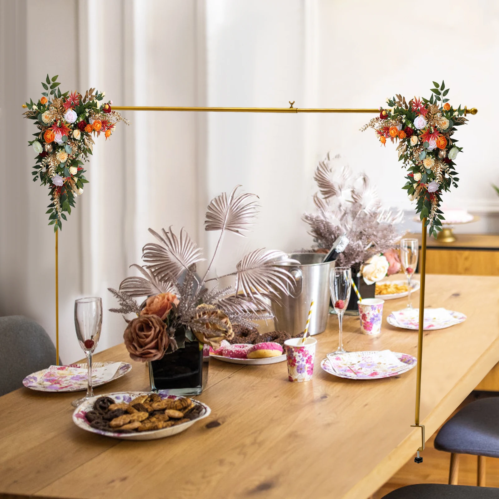 

3.28ft Tall Over the Table Rod Stand, Adjustable Gold Metal Table Arch Stand, Table Clamp Stand