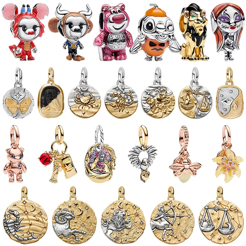 New 925 Silver Summer Coin Twelve Constellation Carving Hang Tag Charm Beads Suitable for Bracelets, Necklaces, Fashion Jewelry