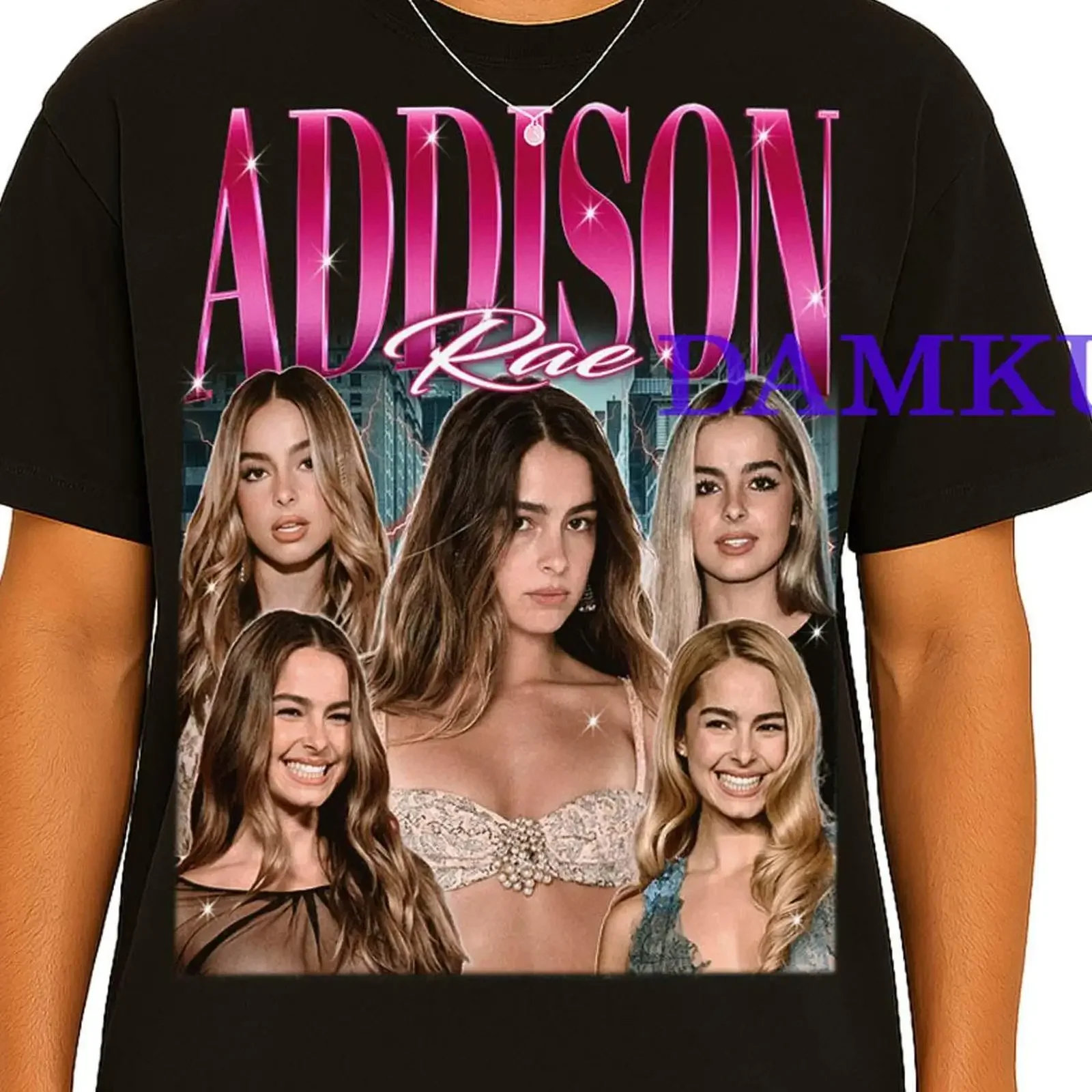 T-shirt vintage Addison Rae style bootleg, merch d'influenceur hip-hop, décontracté pour les fans, haut polyvalent délavé vintage pour le quotidien