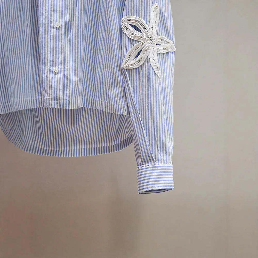 

Phoenix Fly S Home Small Batch Design Sense Beadwork Hollow out Flower Collar Asymmetrical Stripes Open Cardigan irt