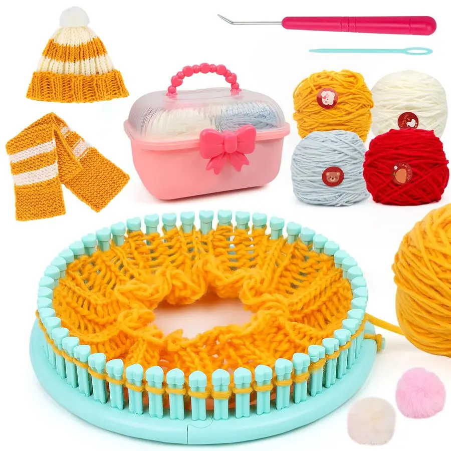 

Knitting Loom Kit for Beginners, Creative Craft Toy for Girls Ages 7 8 9 10 11 12 with Storage Boxes Yarns Knitting Tools, Fanta