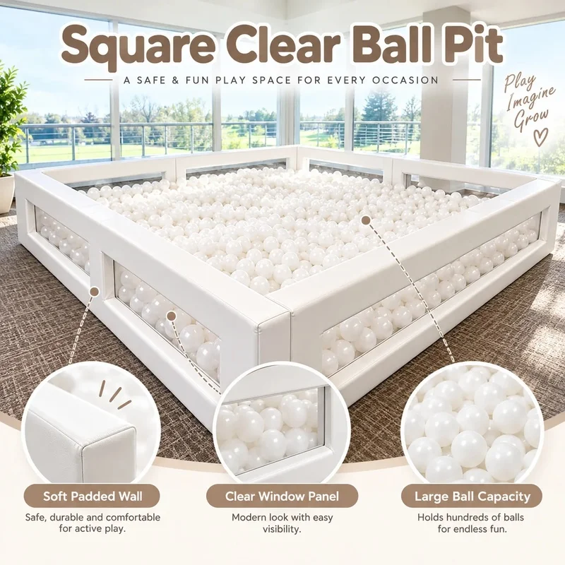 Wholesale White Square Soft Play Clear Ball Pit Rectangle Round clear Ball Pool  Equipment for Kids Indoor Playground
