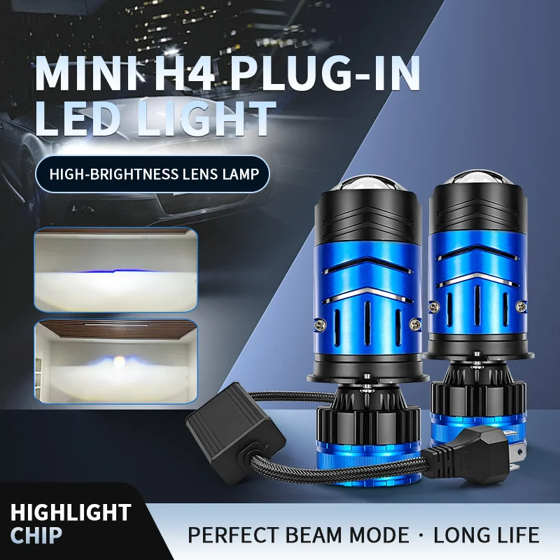 Plug and Play Turbo Fan LED Lamp, Bi‑Mini LED Projector Lens H4 Car Headlight Bulb, 120W 6000K 12V High Low Beam for Car & Motor