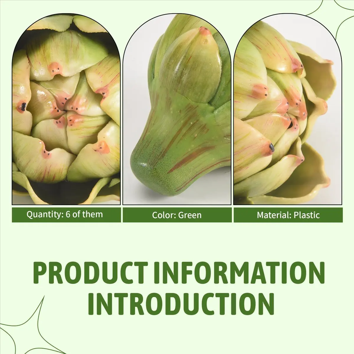 [N88R] 6Pack Artificial Artichoke Vegetables and Fruits for Home Wedding Party Table Decoration (Green)