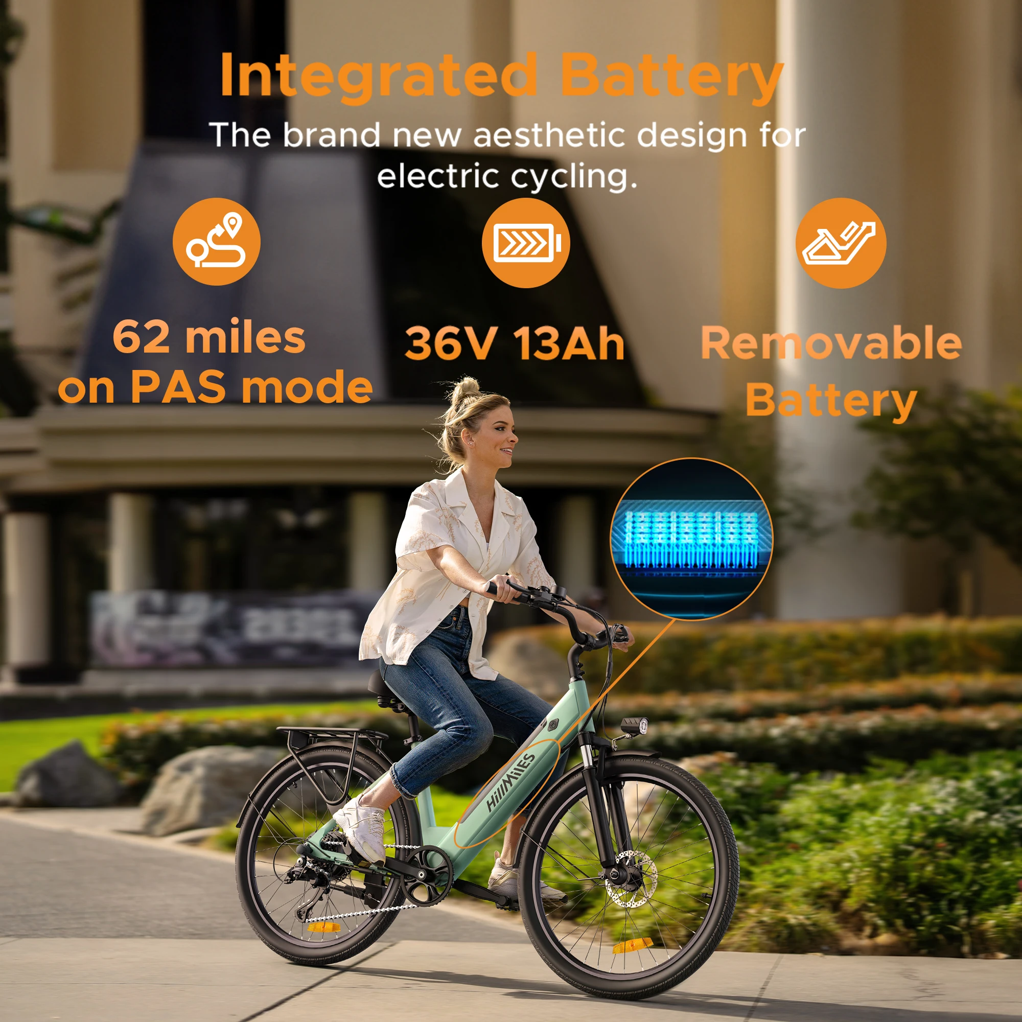 ENGWE HillMiles MileCity 1 26 بوصة دراجة كهربائية للركاب 700 وات محرك ذروة 7 سرعات دراجة كهربائية للسفر في عطلة نهاية الأسبوع، أخضر