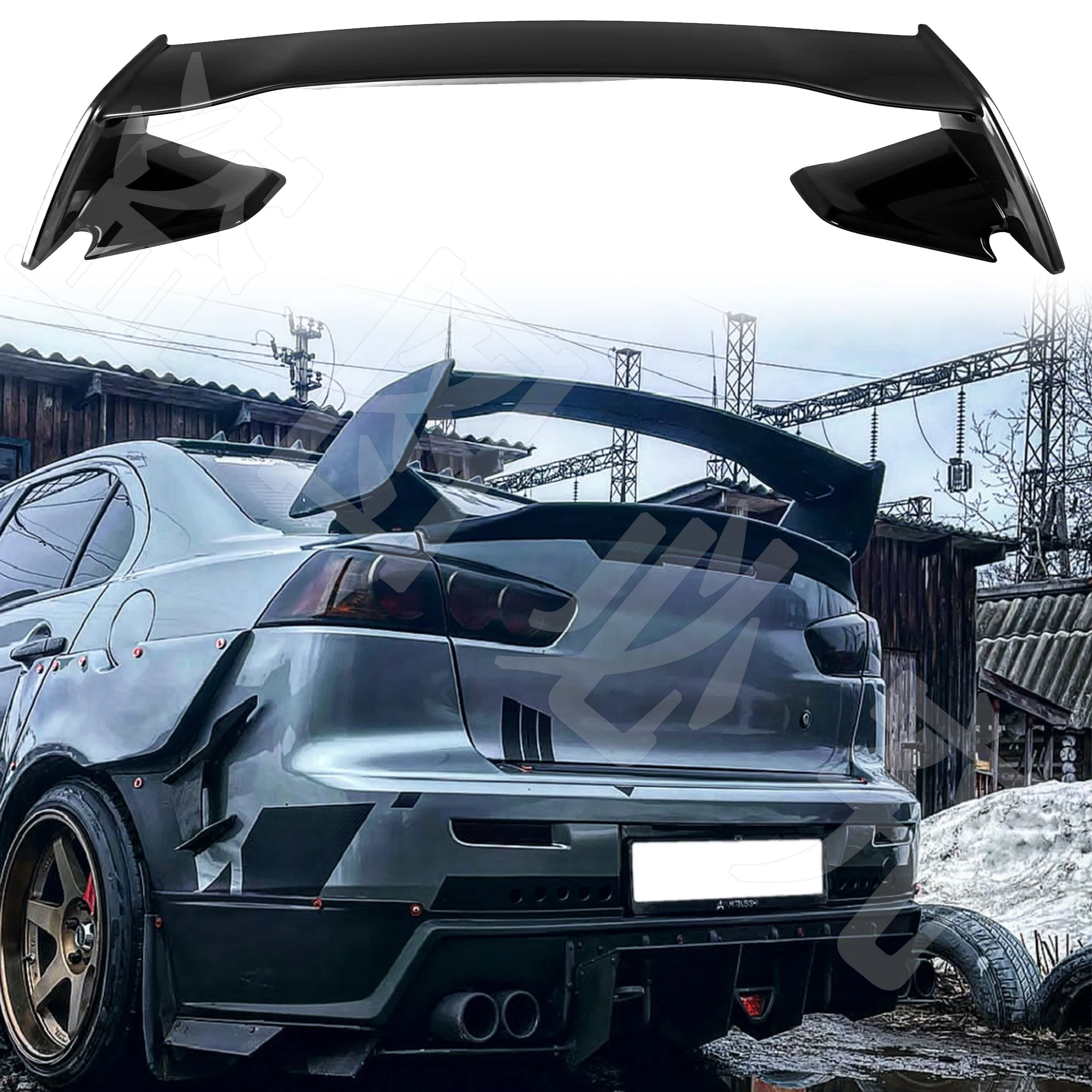 For Mitsubishi LANCER EVO Black Spoiler 2009 to 2016 ABS Material Primer Color Car Tail Wing Decoration Rear Trunk Spoilers Wing