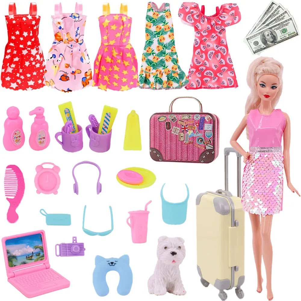 Doll Accessories Clothes Luggage Suitcase Learning Table Cleaning Tools Mini Computer Cat Dog For 11.5Inch Barbies Bjd Glass Toy