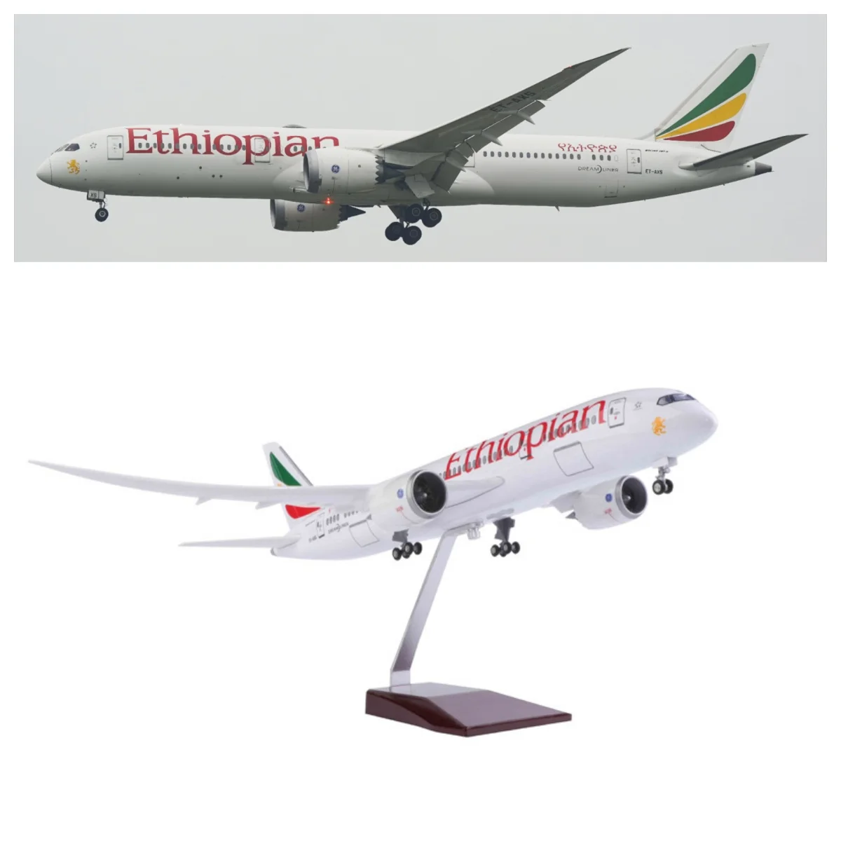 

43cm model planes 787 Dreamliner Ethiopian Airlines resin Miniature Airplane W Wheels Landing Gears Souvenir Plane Toy