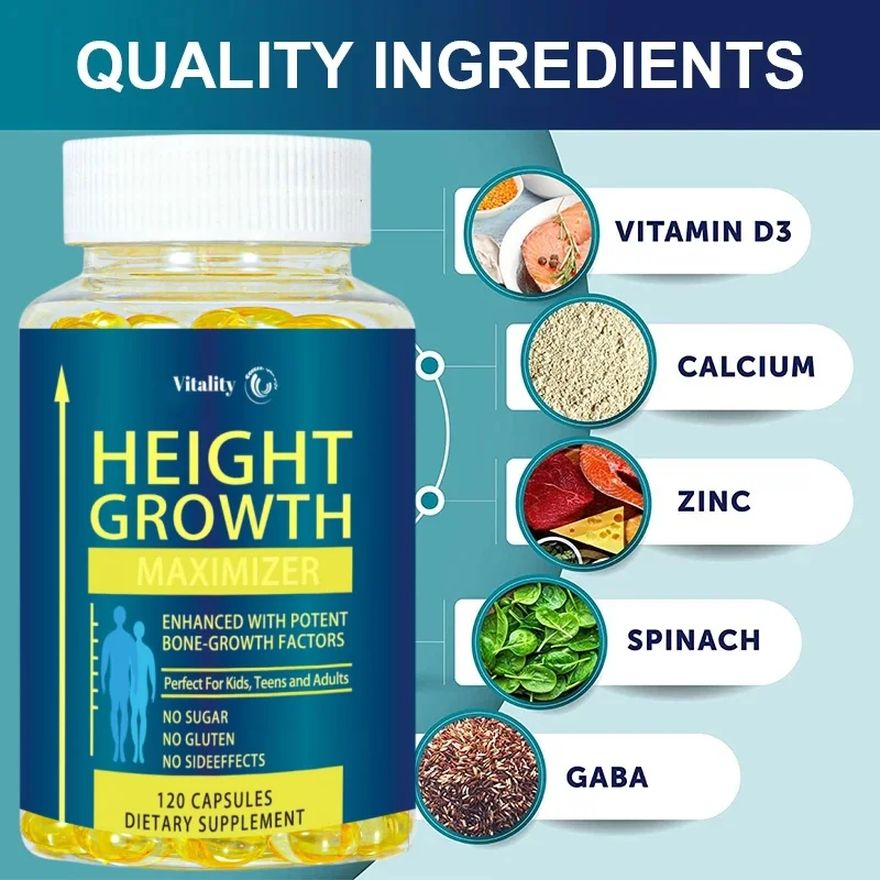 Height Growth Calcium Vitamin D Pills Natural Vegan Capsules To Grow Taller Bone Strength Without Growth Hormone 120 Softgel