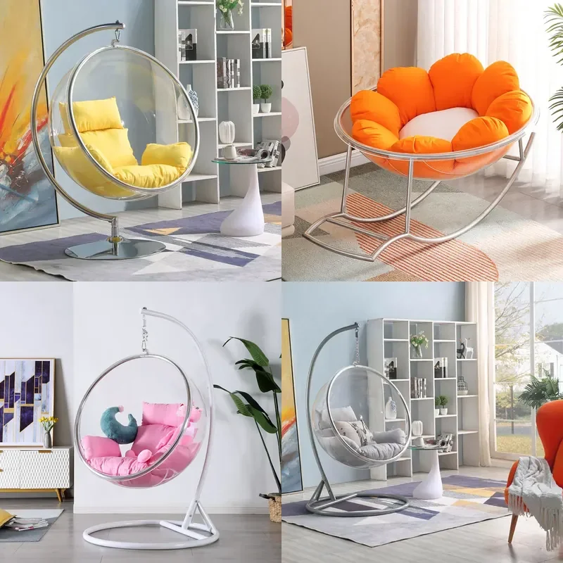 Transparent Glass Hanging Egg Chair Indoor Outdoor Swing Seat with Net for Balcony Living Room Home Decor