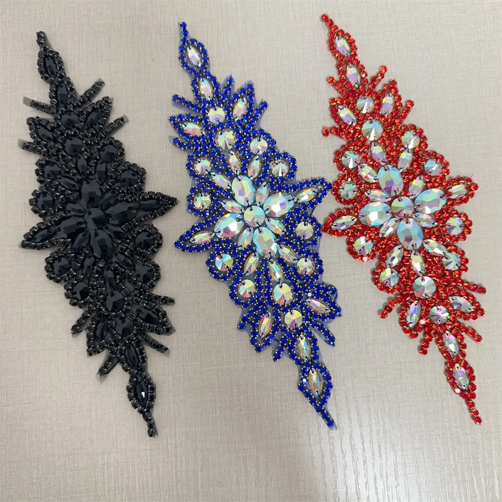 Rhinestone Applique Patch Iron on Hot Fix Design for Wedding Gown Bridal Sash Evening Wear - Glittering Embellishment