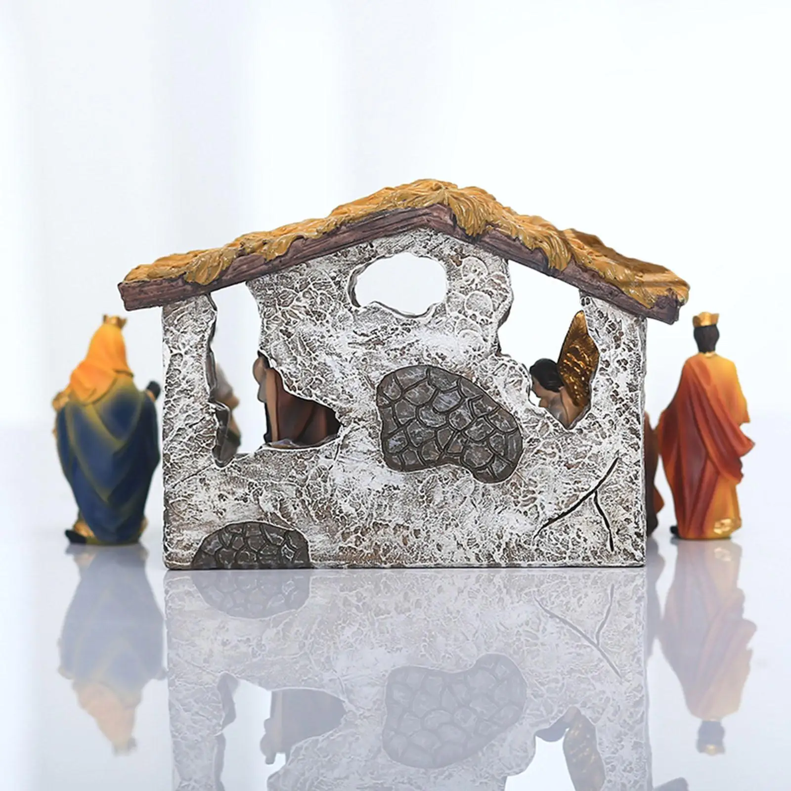 Resin Handpainted Holy Nativity Figurine Easter Nativity Scene Set Set Religious Christian Tabletop Decors