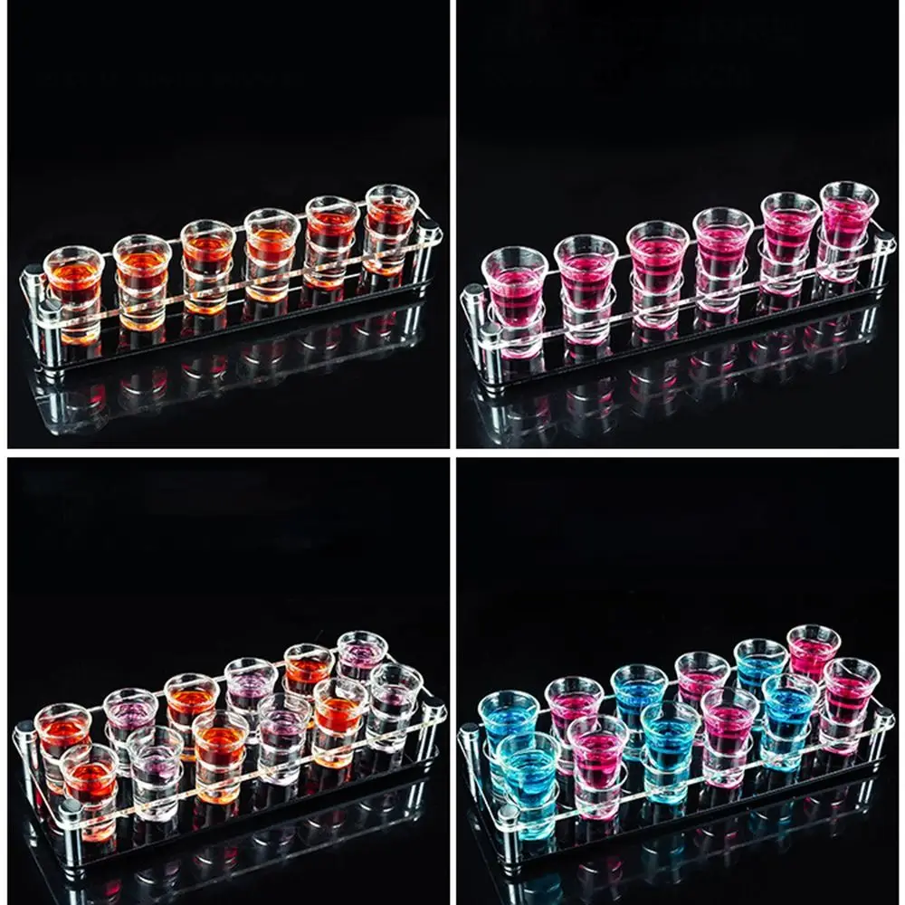 Transparent Acrylic Cup Holder 32/38mm Multi-slots Wine Cup Holder Round Hole Black Base Shot Glasses Holder Champagne