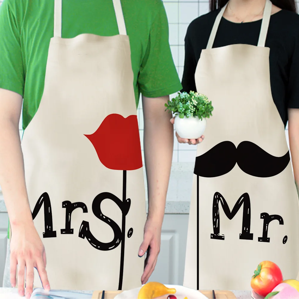 new Printed Women Kitchen Aprons Multifunction Cotton Linen apron dress Antifouling men Chef Cooking Apron Cleaning kid aprons