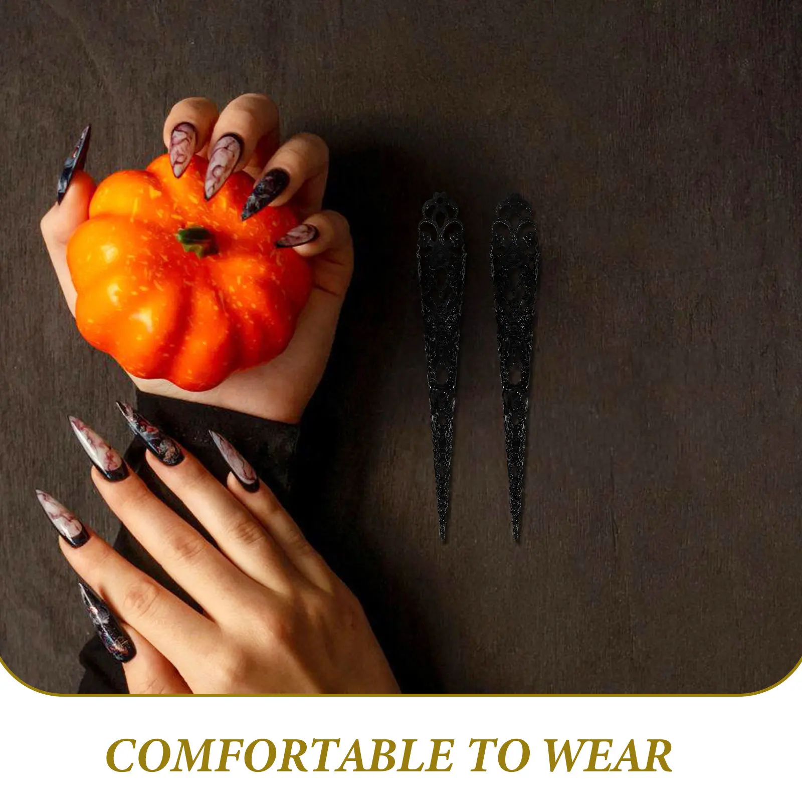 20Pcs Long Fake Fingertip Nail Covers Exotic Hollow Pattern Finger Claws for Halloween Cosplay Party Performance Accessories