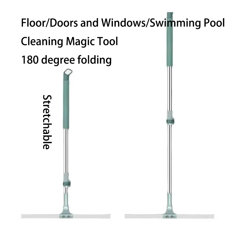 Retractable Broom Household Floor Scraper for Kitchen Toilet Manual Wrapping Chenille Head Plastic Basket Magical Silicone Mop