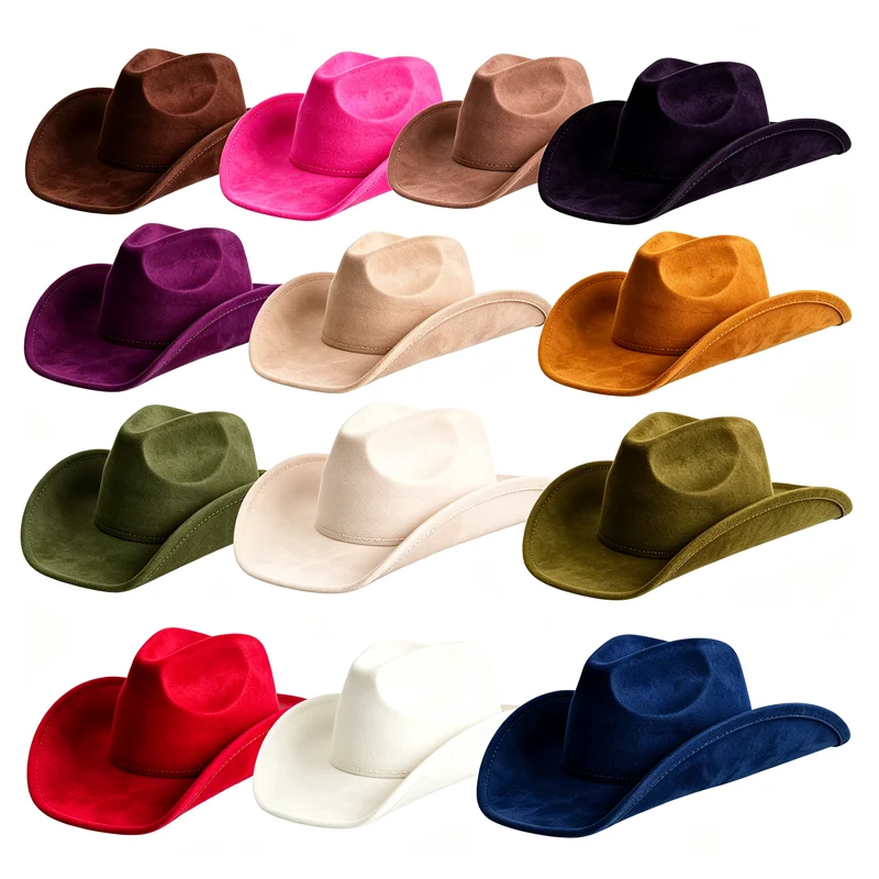 Classic Suede 9.5CM Large Brim Western Cowboy Fedora Hat Men And Women Cowboy Hat Fashion Travel Party Hat Sombrero Vaquero