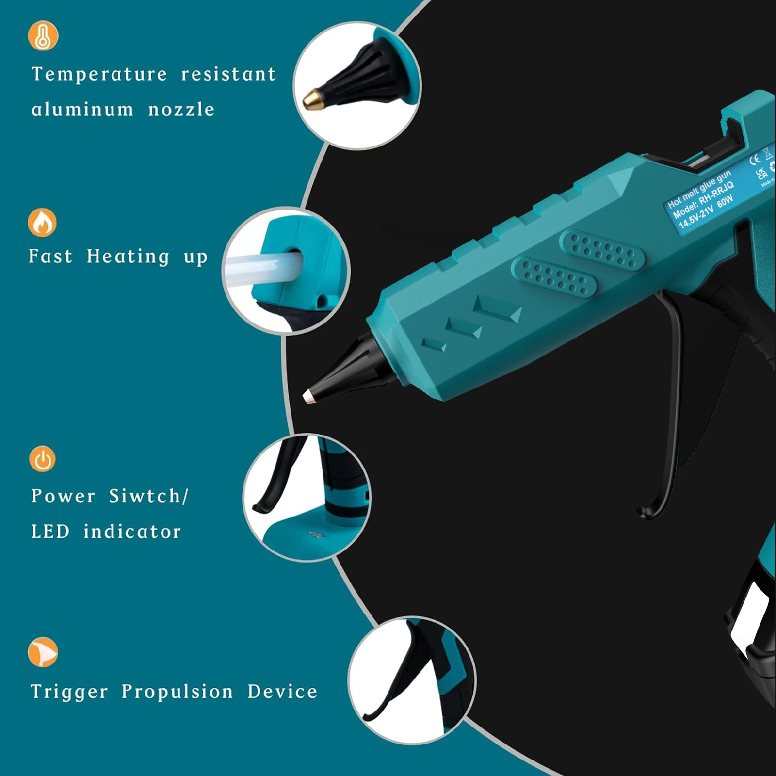 100W Cordless Hot Glue Gun Compatible with Makita 18V Battery High Temp Electric Power Glue Gun with 10PCS Glue Sticks