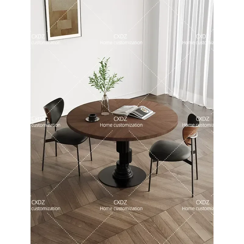 Medieval Solid Wood Round Dining Table Black Walnut Parquet Retro Style Small Apartment Household Furniture 2025 New