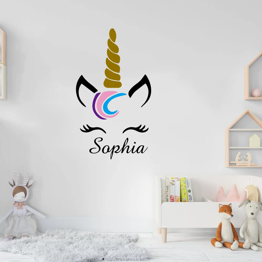 

1 pc colored and black unicorn customize name Wall Art Decal Decoration Fashion Sticker for kids room Wall Art Sticker Murals