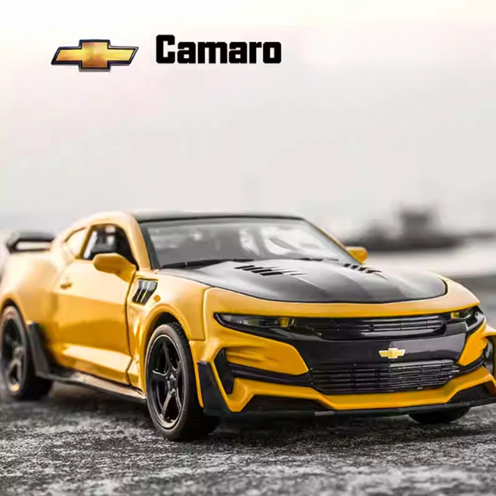 

1:32 Chevrolet Camaro, игрушка из сплава, литая под давлением миниатюрная модель автомобиля, резиновая шина, откат, звуковой свет, игрушечные автомобили, украшения, подарки для мальчиков