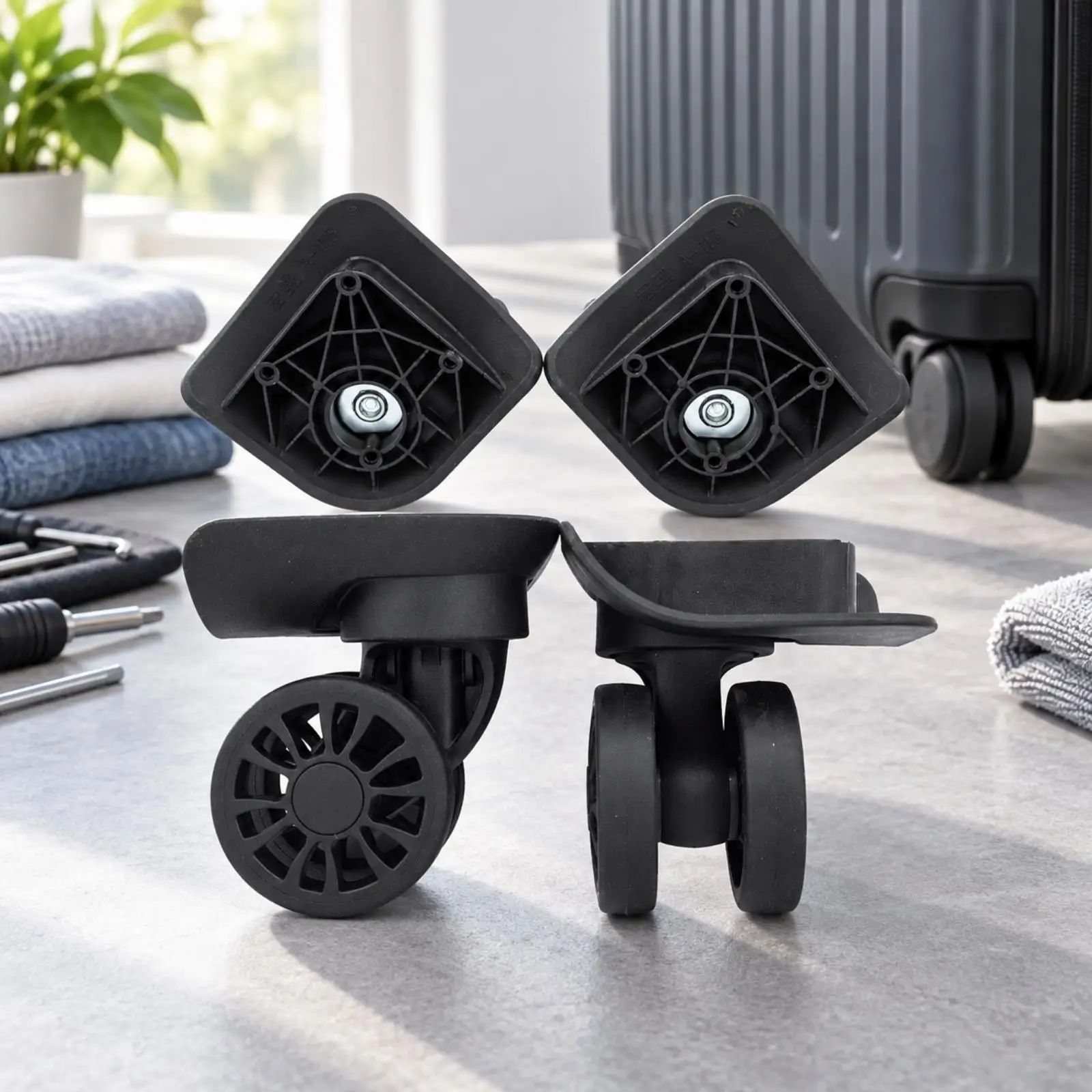Double-Wheel Swivel Caster Assembly Smooth Rolling doubleWheel Luggage Caster with Square Mounting Plate Rotator Wheels