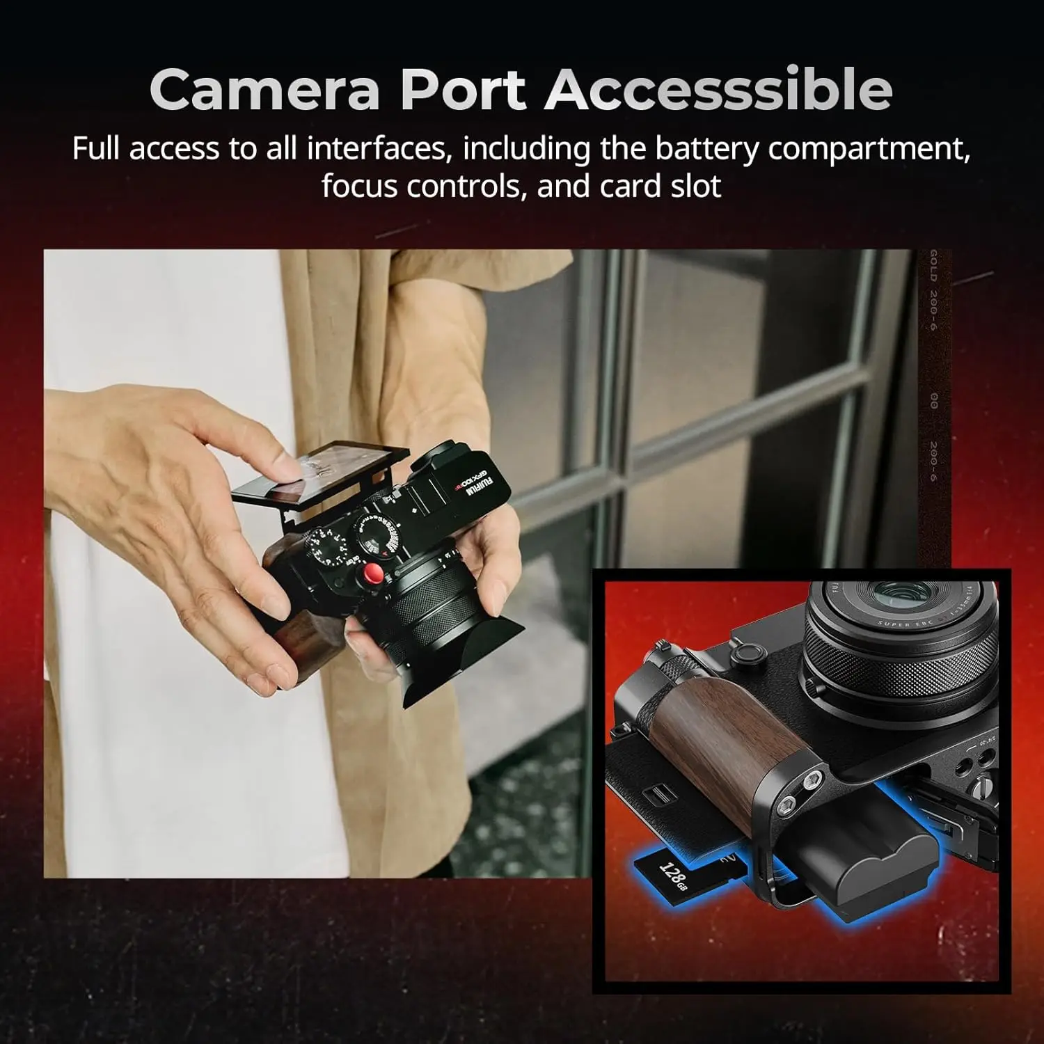 SmallRig L字型マウントプレート 72g軽量 木製ハンドル付き 両面 