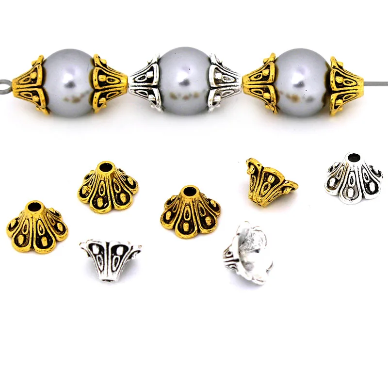 

30pcs Antique Silver Gold Color Leaf Flower Bead End Caps Filigree For Jewelry Making Spacer Bead Caps DIY Bracelet Accessories