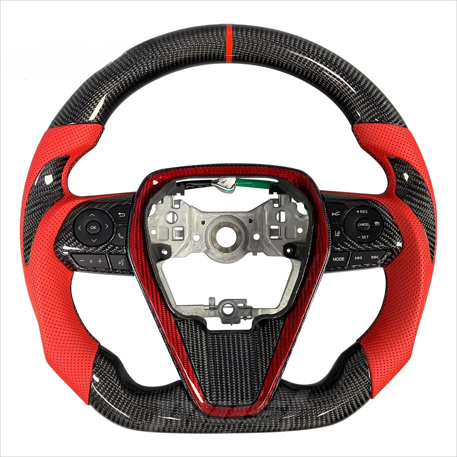 

Custom Carbon Fiber Steering Wheel For Toyota 8th Generation XLE SE XSE Avalon 2018-2023 With Red Leather Grip