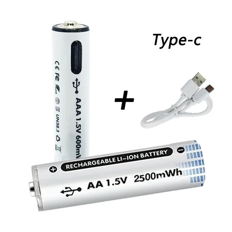 2500mWh 600mWh High Capacity USB-C Direct Fast Charge 1.5V AAA AA Rechargeable Lithium Battery with Real for Mic Toy Flashlight image 3