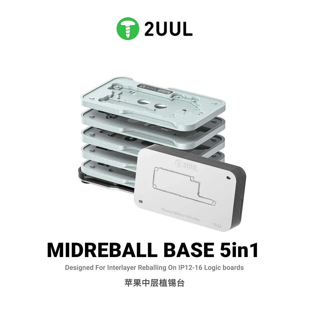 2UUL BH13 Middle Layer Reballing Station MIDREBALL Base 5in1 Reballing Stencil Steel Mesh for iPhone 12-16 Pro Max Logic Board