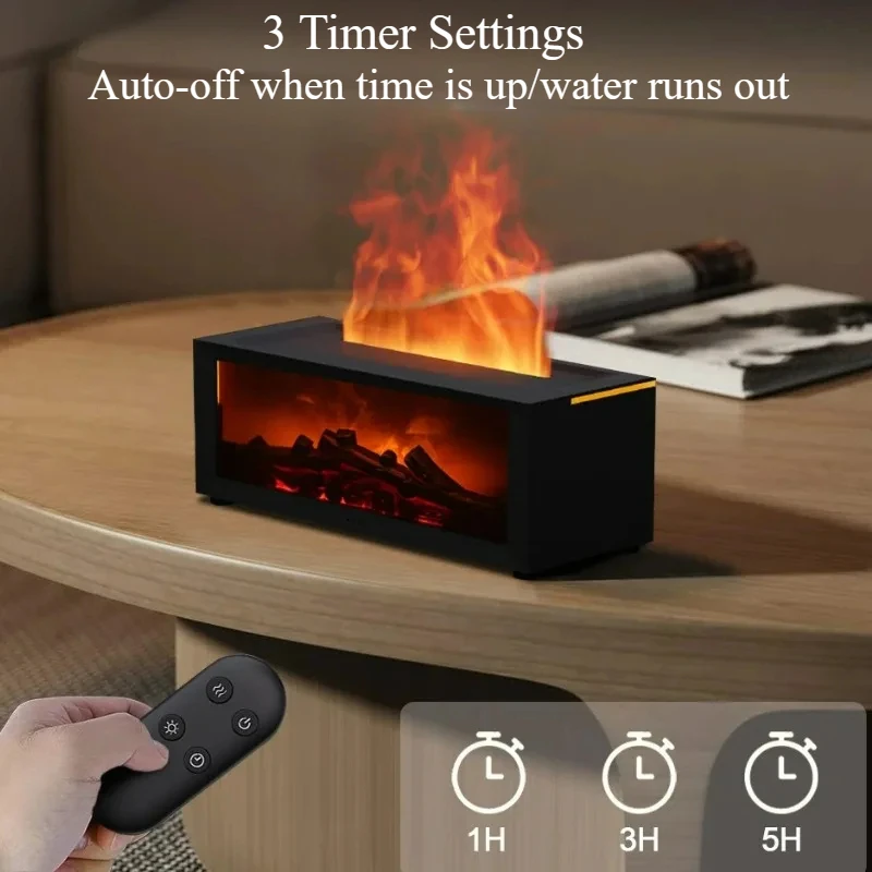 Fireplace Flame Humidifier with Remote Control RGB Night Light Household Aromatic Essential Oil Diffuser Bedroom Office Purifier