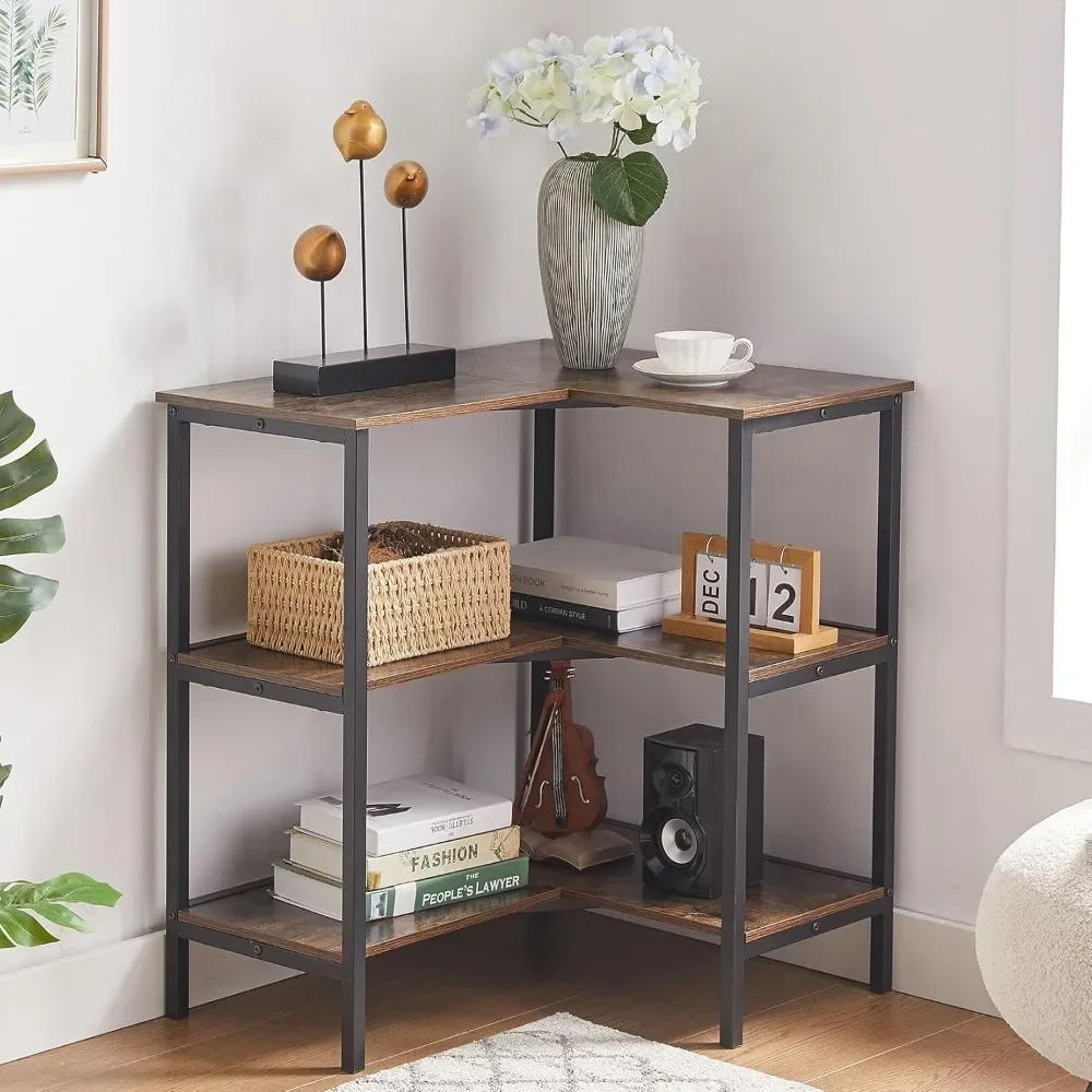 Corner cabinet table with 3 tiers of open shelves, multi-functional display storage rack, suitable for living room, home, office