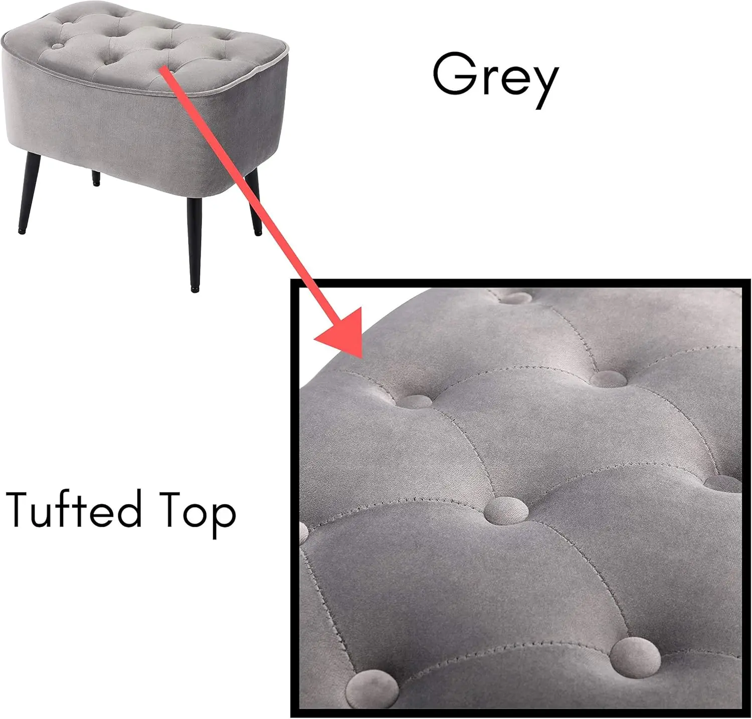 Tufted Curve Tan Ottoman \ Aksamitny podnóżek \u2013 Nowoczesne stalowe nogi z połowy wieku - Miękki kompaktowy wyściełany stołek - Pokój dzienny