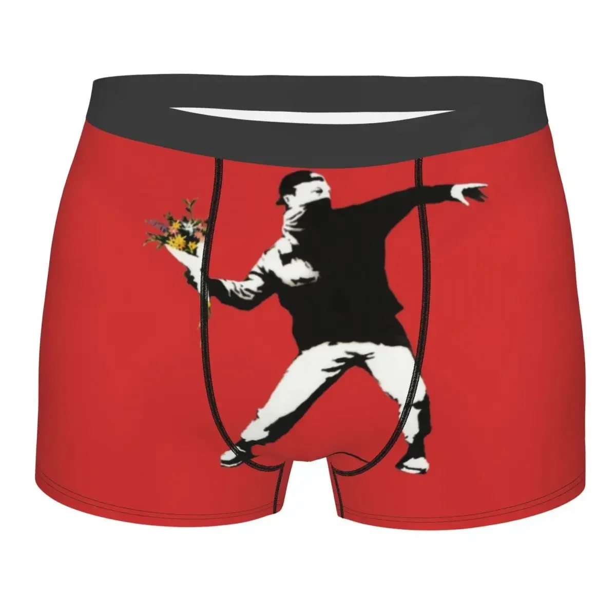 Custom Banksy Love Is In The Air Flower Thrower Boxers Shorts Men's Flower Bomber Briefs Underwear Funny Underpants