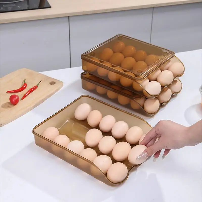 Automatic Rolling Egg Box Multi-layer Rack Holder for Fridge Fresh-keeping Box Storage Containers Anti-fall Kitchen Organizers