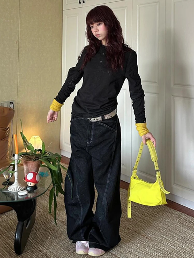 

Slim Fit round Ne Long Sve Women's T-irt Vintage Early Autumn Bla Base irt Inner Wear Street Sle Creative Print