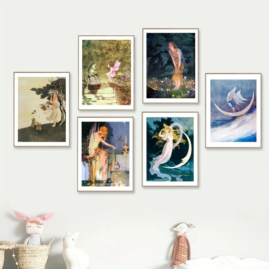 Vintage Gorgeous Fairy Illustration Poster STUNNING FAIRY Crowned Art Print Victorian Style Canvas Painting Girl Room Wall Decor