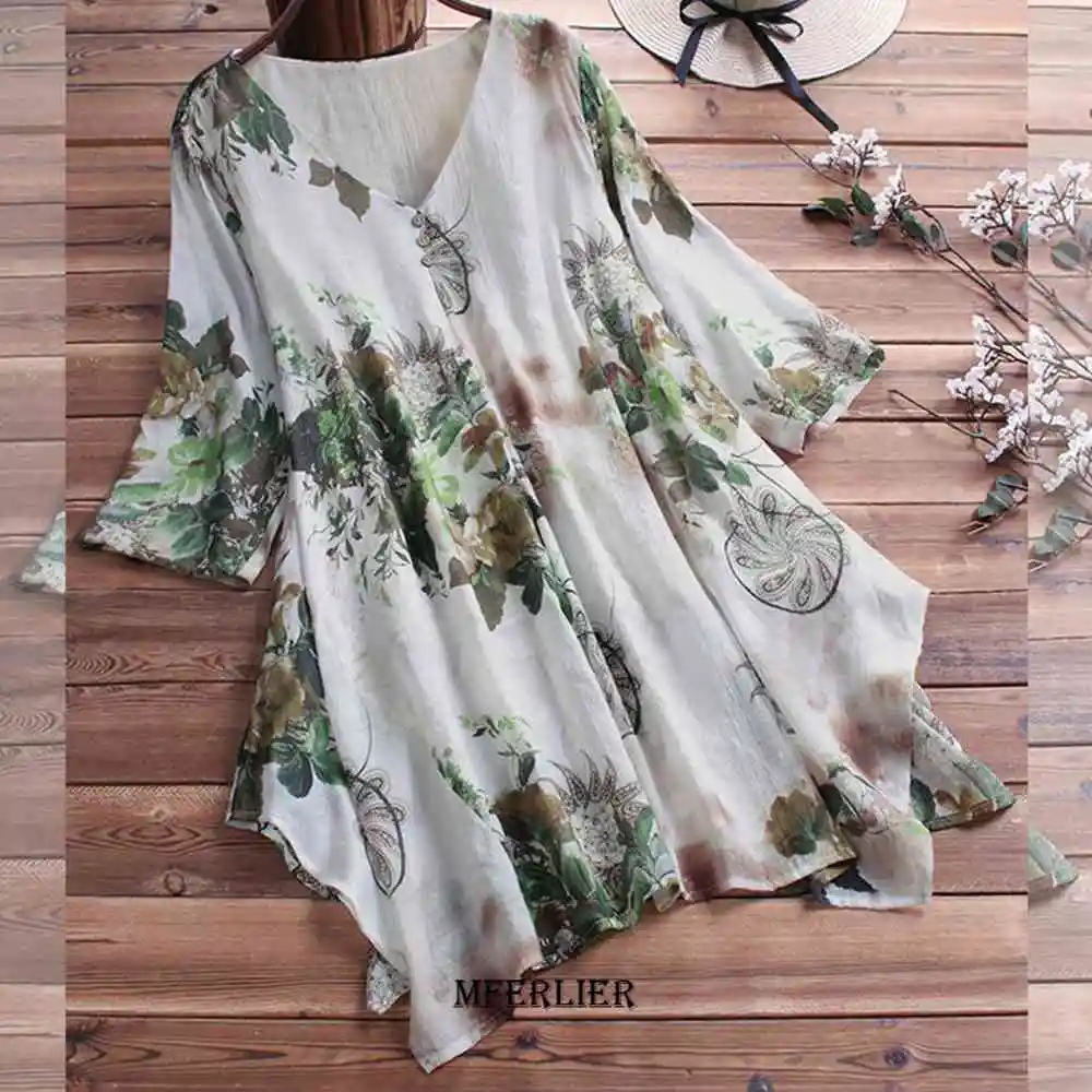 Plus Size 6XL 150kg Summer Vintage Pullover Women Floral Dress Casual Loose Cotton Linen Dress Ladies Oversized Flower Dresses