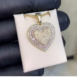 Wholesale Two Tone Color Heart Pendant Necklace Iced Out Shiny Cubic Zirconia Hip Hop Jewelry for Girls Women Man Boy Gift