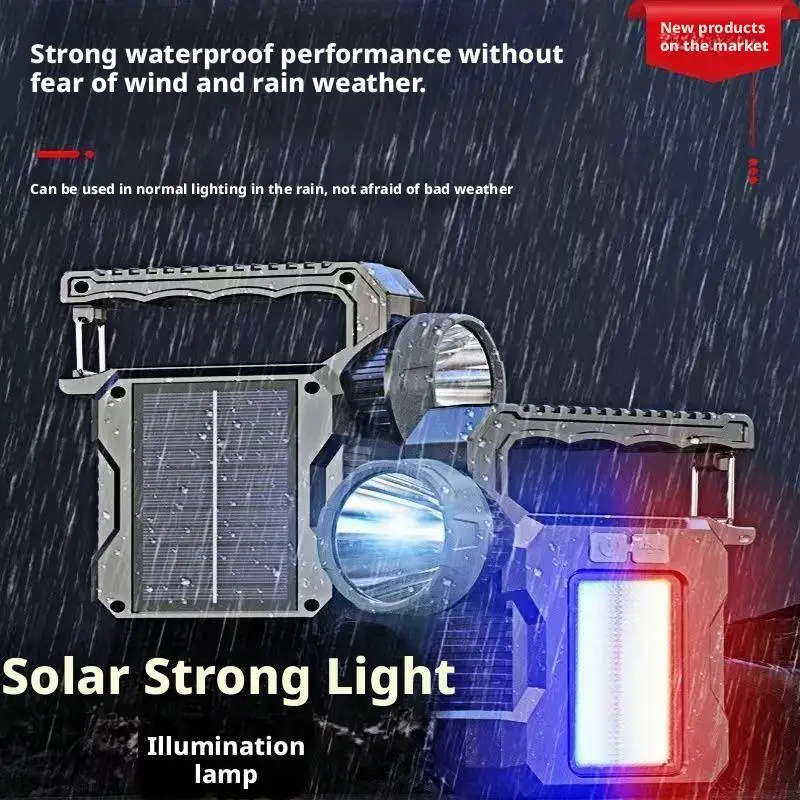 Solar-Powered Super Bright Long-Range Rechargeable Outdoor High-Capacity Strong Light Handheld Searchlight
