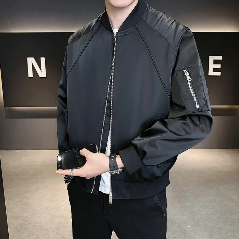 

Мужская куртка-бомбер Sli American с бейсбольным воротником, модная рабочая одежда, пальто с длинными рукавами из полиэфирного волокна для подростков