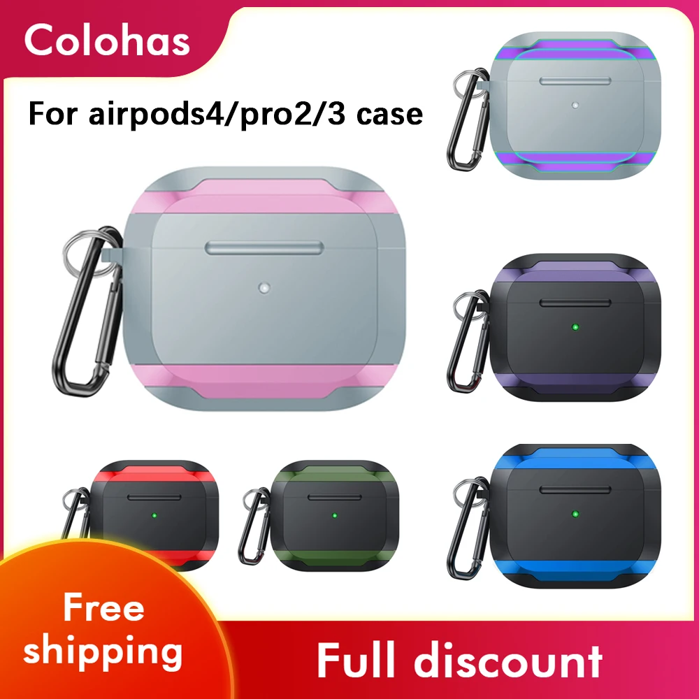 

Cover For Airpods Pro 2 1 Case Metal Anti-drop Earphone Protective Cover Earphone Shell For AirPods Pro 3/4 Cover With Keychain