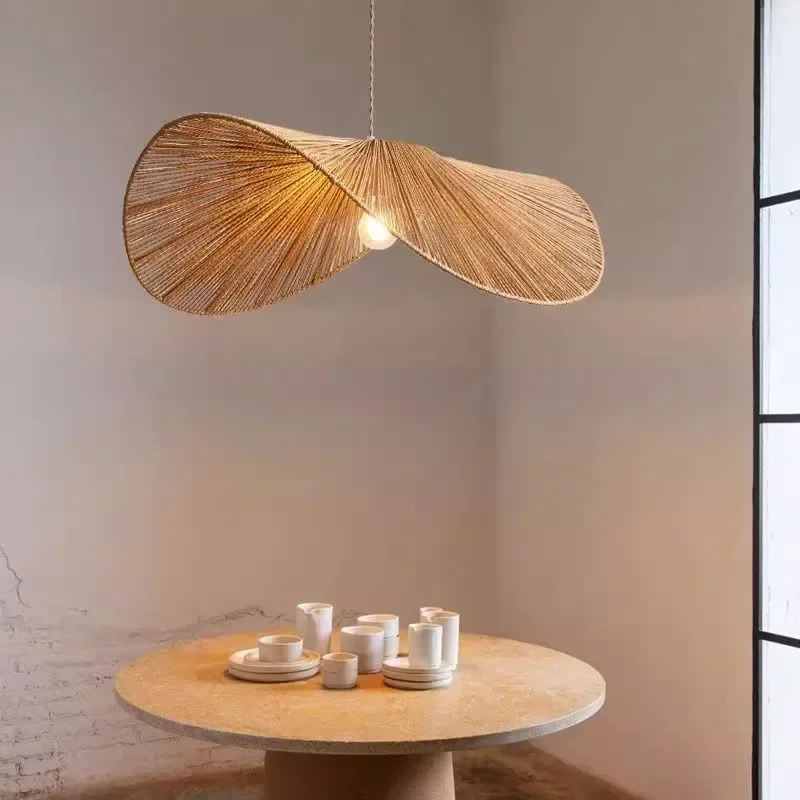 Handmade Rattan Chandelier Nordic Pendant Light for Living Dining Room Loft Minimalist Hanging Lamp Fixture