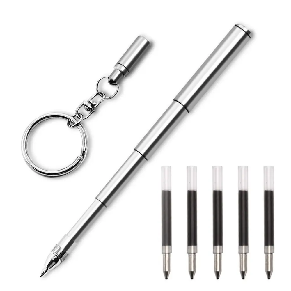 Durable Stainless Steel Telescopic Pen with Keychain Tiny Mini Keychain Pen Portable Tiny Key Ring Pen Gift