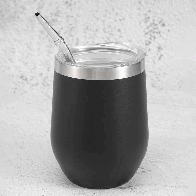 Copo de chá de aço inoxidável de parede dupla com tampa, colher, palha, bombilla, escova do filtro principal